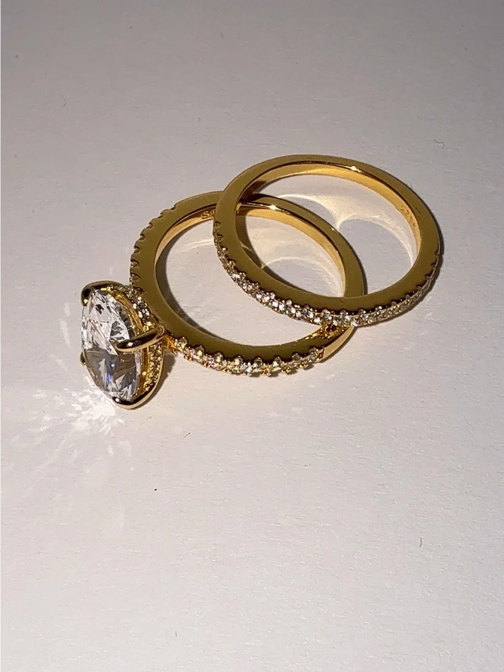 3.5ct Oval CZ Gold Vermeil Wedding Set Size 6.5